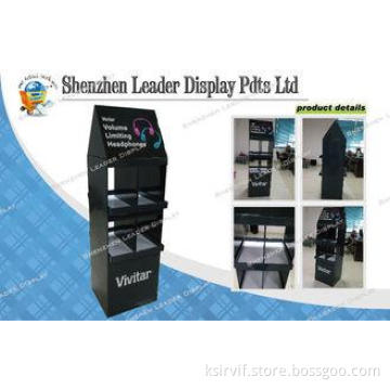 Dark Black Cardboard Floor Headphone Display Stands For Adv